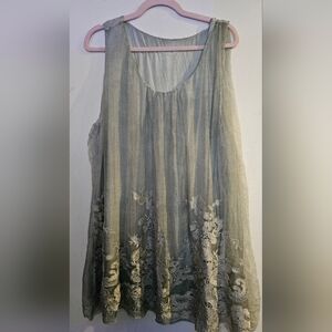 Soft Surroundings Green Sleeveless Top with Embroidered Details